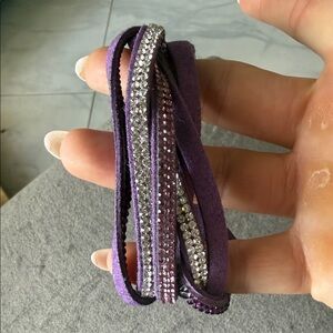 💜 Purple Rhinestone Wrap Bracelet – Faux Suede Crystal Accent